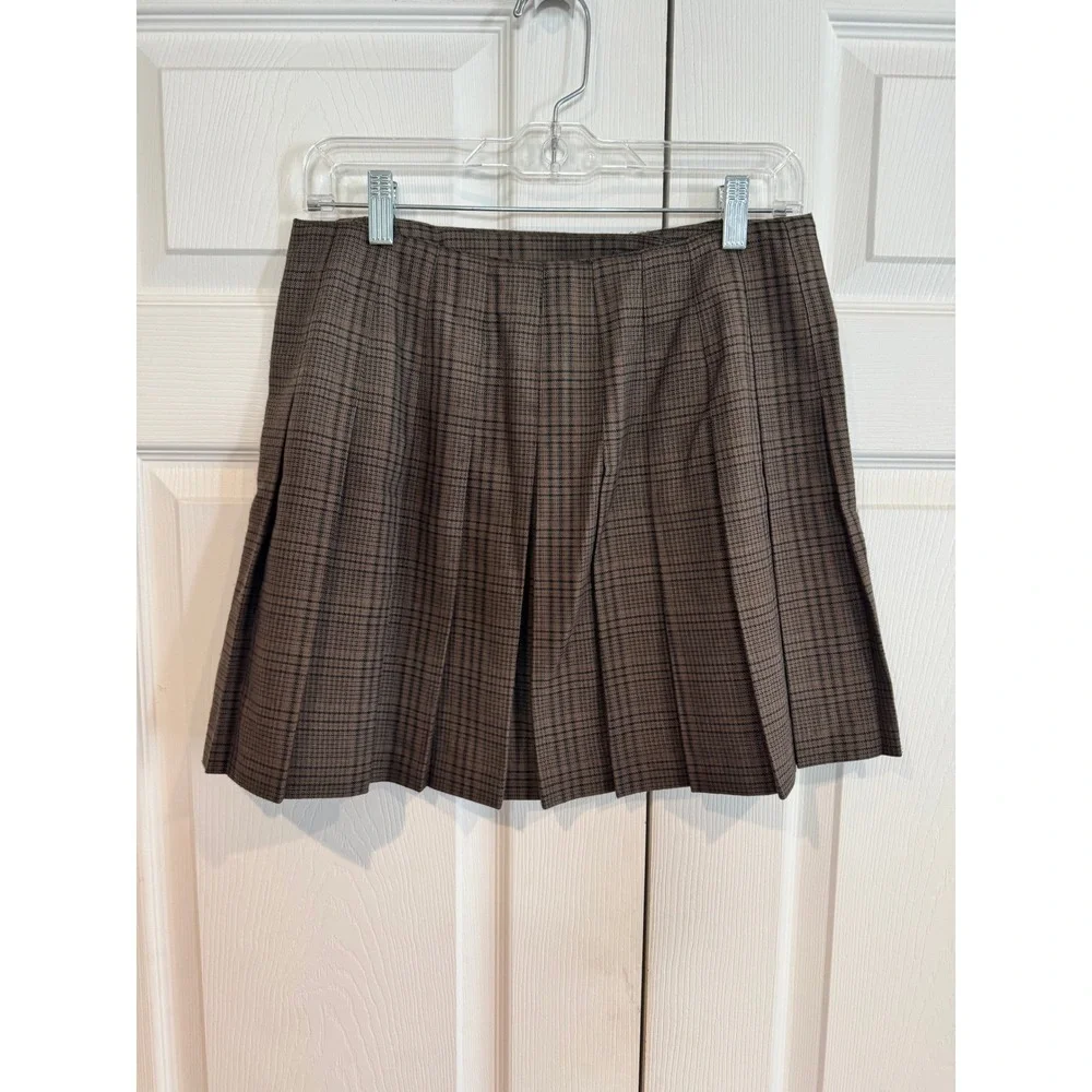 Vintage Tracy Evans Womens Brown Plaid Pleated Mini Skirt SZ 11 Heritage Preppy - Picture 10 of 10